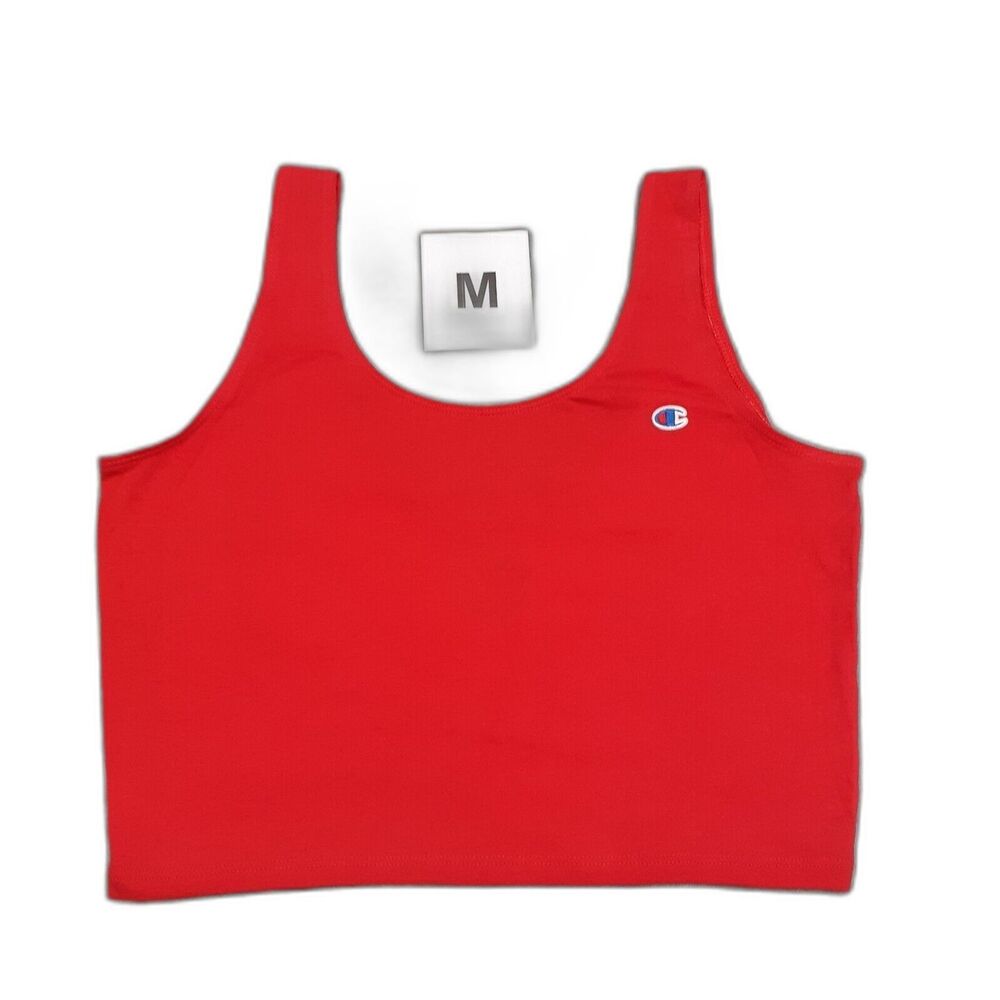 Champion Women Sz M Cotton Stretch Exercise Workout Yoga Tank Crop Top Red